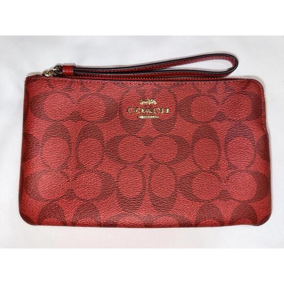 Coach Handbags - Coach Large Corner Zip Wristlet in Signature Canvas Red